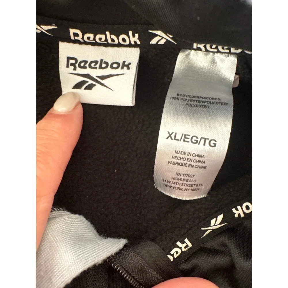 Vintage Reebok Mens XL Quarter Zip Pullover Black Fleece Jacket Athletic‎